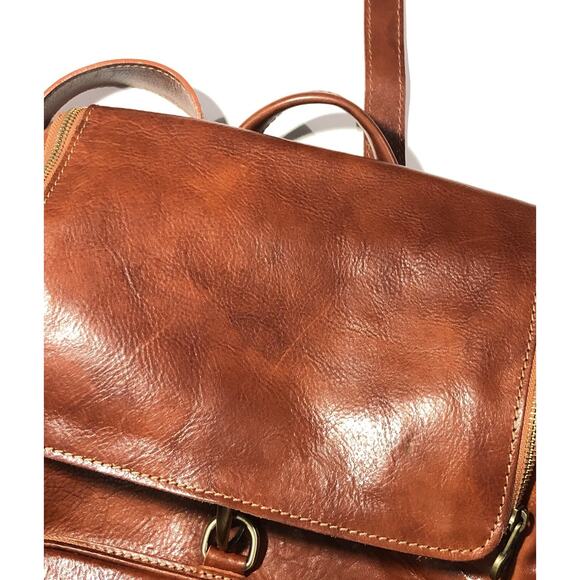 Pampora On The Rise Leather Backpack Honey Brown Zip Clasp Travel Casual Italy main image 3